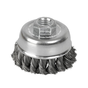 Carda Copa Trenzada Alambre Delgado De Acero Inoxidable 3" x 0.35 mm Con Rosca 5/8", Surtek C606