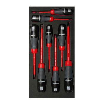 Juego de destornilladores trimaterial 1000 V, varias puntas bandeja laminada, 8 piezas URREA CH119