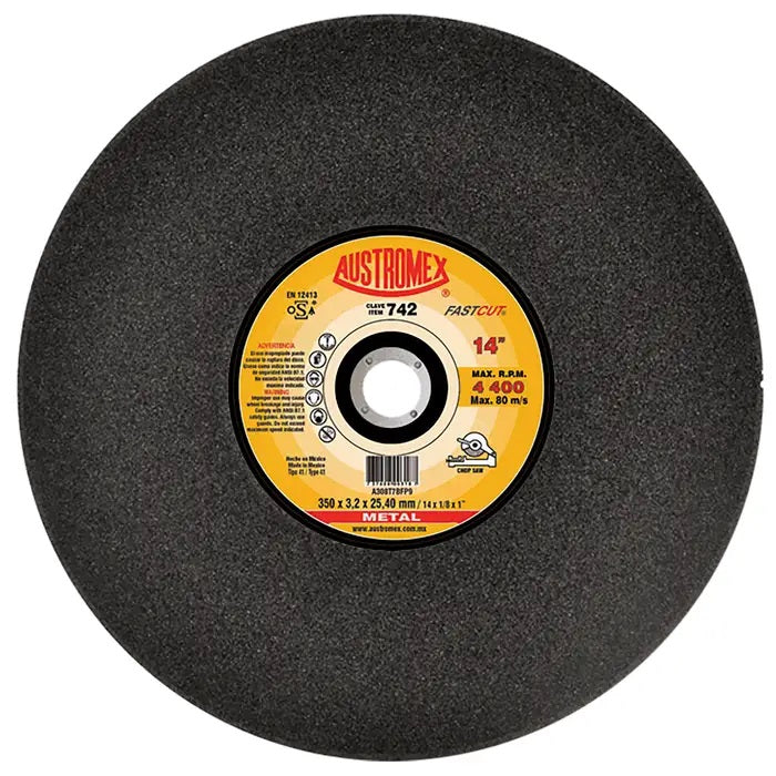 Disco Abrasivo para Cortes Rápidos de Acero de 14 x 1/8 x 1 Austromex 742