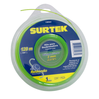 Nylon para Desbrozadora Redondo Verde 2 mm x 120 m Surtek 130263