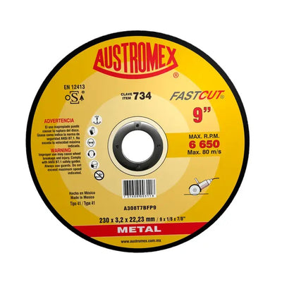 Disco Abrasivo para Corte de Acero de 9 x 1/8 x 7/8 Austromex 734