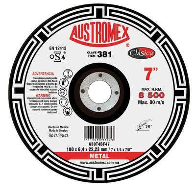 Disco Abrasivo para Desbaste de 7 x 1/4 x 7/8 Austromex 381