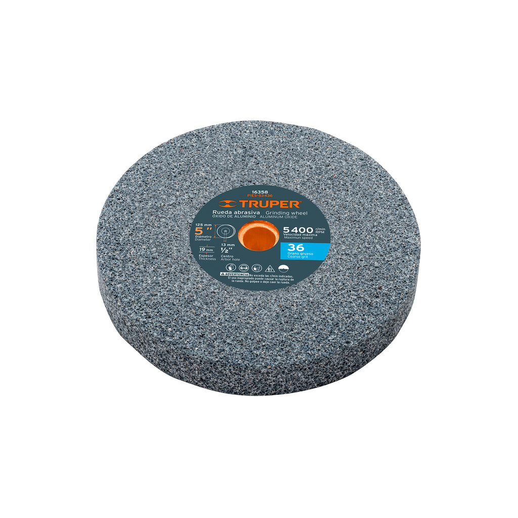 Piedra Para Esmeril 5 X 3/4" Oxido De Aluminio, Grano 36", Truper 16358