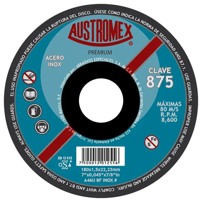 Disco Abrasivo para Corte de Acero Inoxidable de 7 x 0.045 x 7/8 Austromex 875