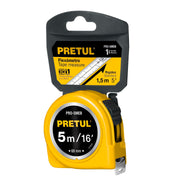 Flexómetro Amarillo 5 m Cinta 19 mm, En Tarjeta, Pretul 21606