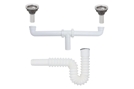 Salida Central Doble Tarja 1 1/2" Flexible Con Contra Canastas, Meer SADOF24CC.